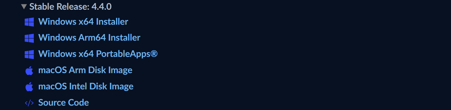 Wireshark 下载选项页面截图（选择安装包）