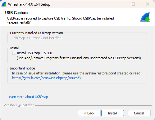 USBcap 安装选项界面截图（可选，Windows）