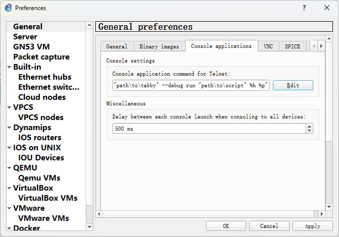 GNS3自定义终端配置位置