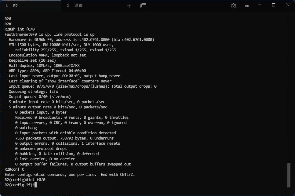实验操作命令显示示例