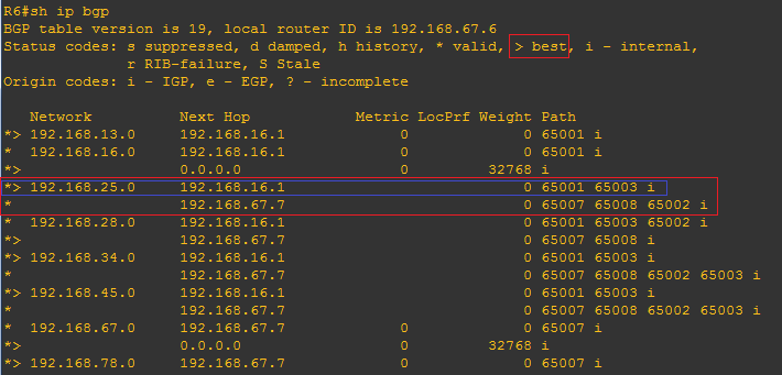 R6 的 BGP 数据库截图(断开前)
