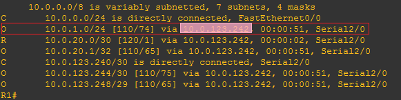 R1路由表断开后截图