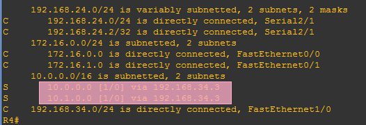 链路断开前R4路由表信息截图