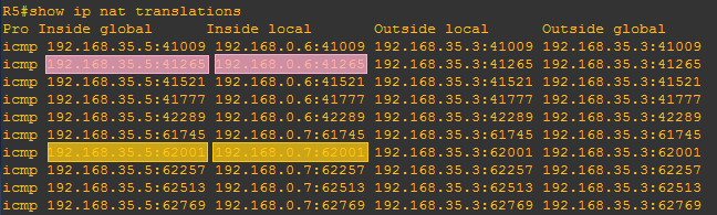 R5路由器NAT转换信息截图